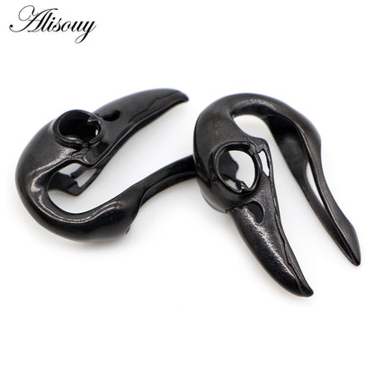 1 PC Raven Skull Weighted Ear Lobe Hangers