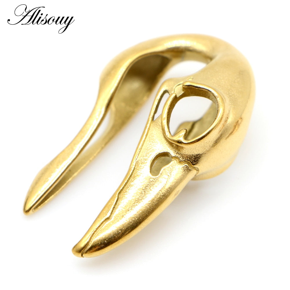 1 PC Raven Skull Weighted Ear Lobe Hangers