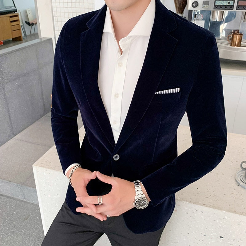 Men's Slim Fit Crushed Velvet Blazer