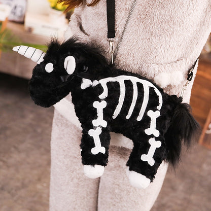 Dark Plush Skeletal Unicorn Crossbody Bag