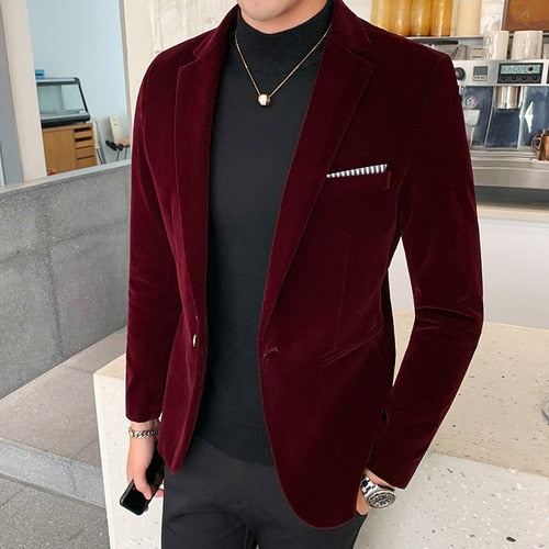 Men's Slim Fit Crushed Velvet Blazer