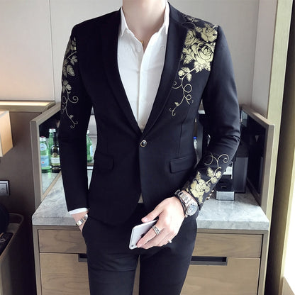 Luxury Gold Print Brocade Blazer