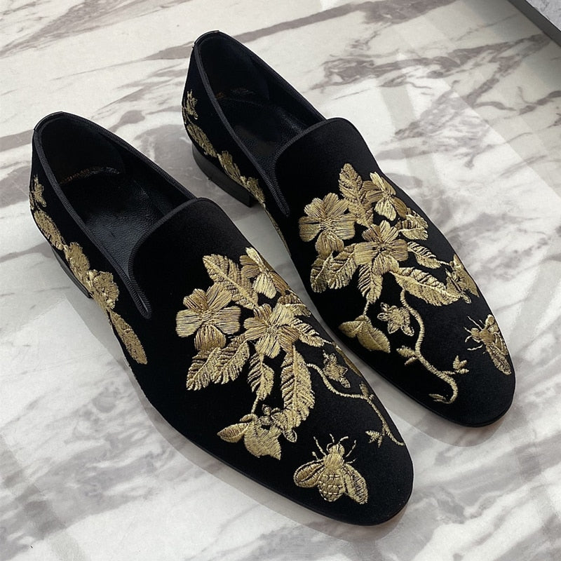 Mens Gold Brocade Ornate Loafers