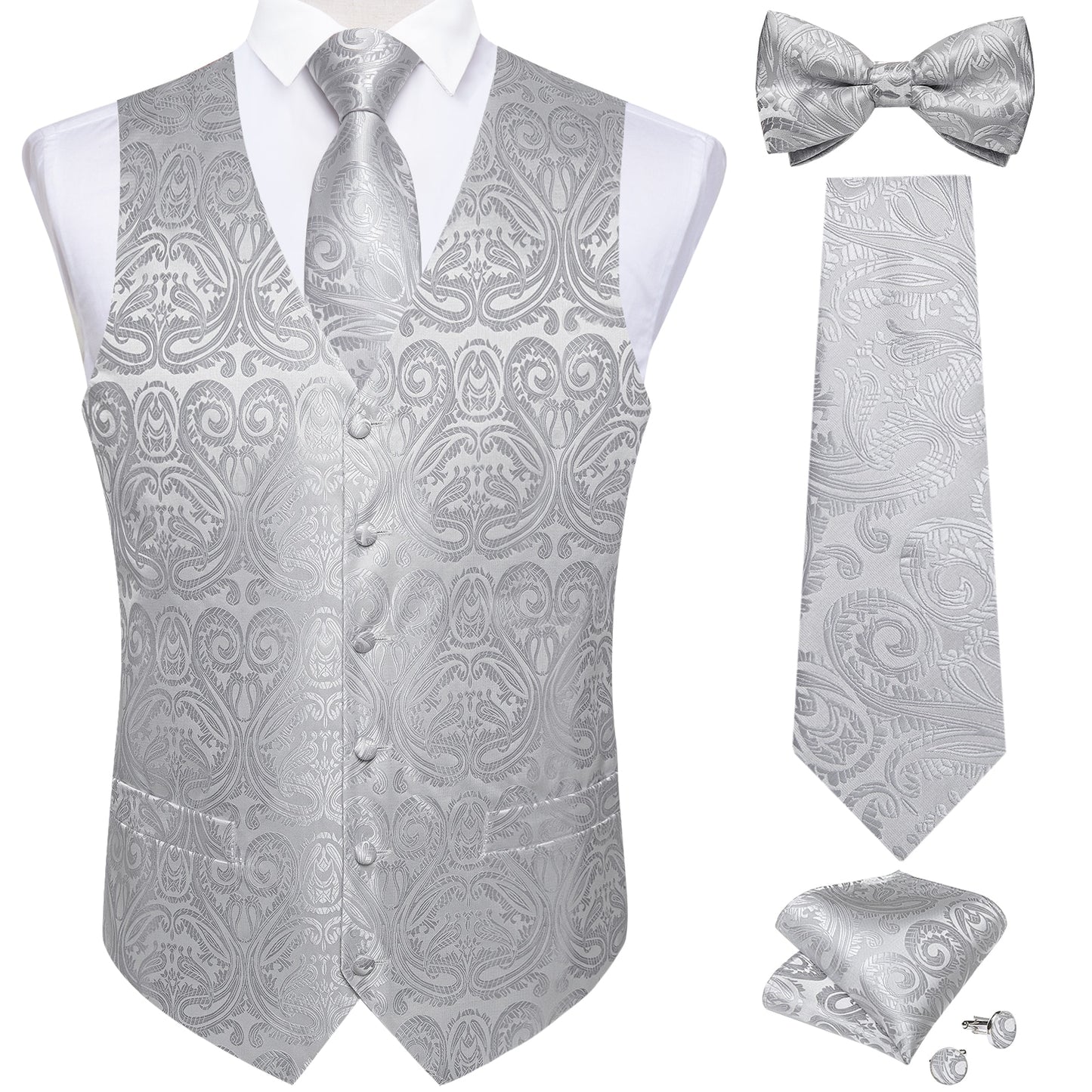 Men's Black Paisley Suit Vest 5pc Set