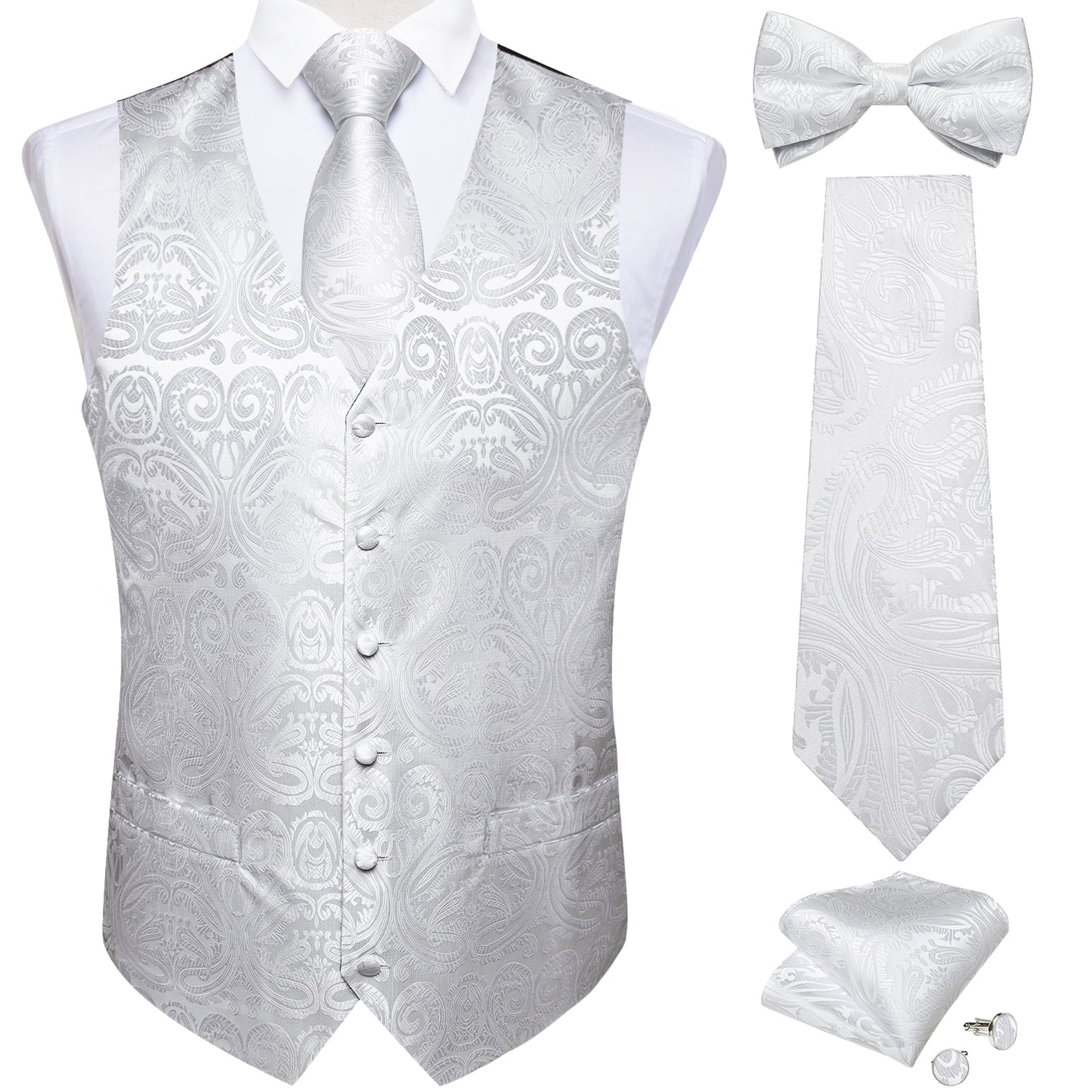 Men's Black Paisley Suit Vest 5pc Set