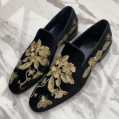 Mens Gold Brocade Ornate Loafers