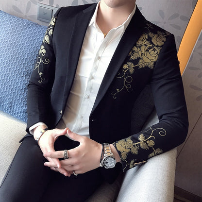 Luxury Gold Print Brocade Blazer