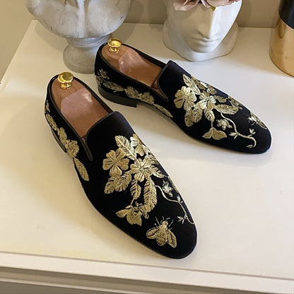 Mens Gold Brocade Ornate Loafers