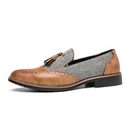 Men's Slip-On Brown Leather and Tweed Dress Shoes