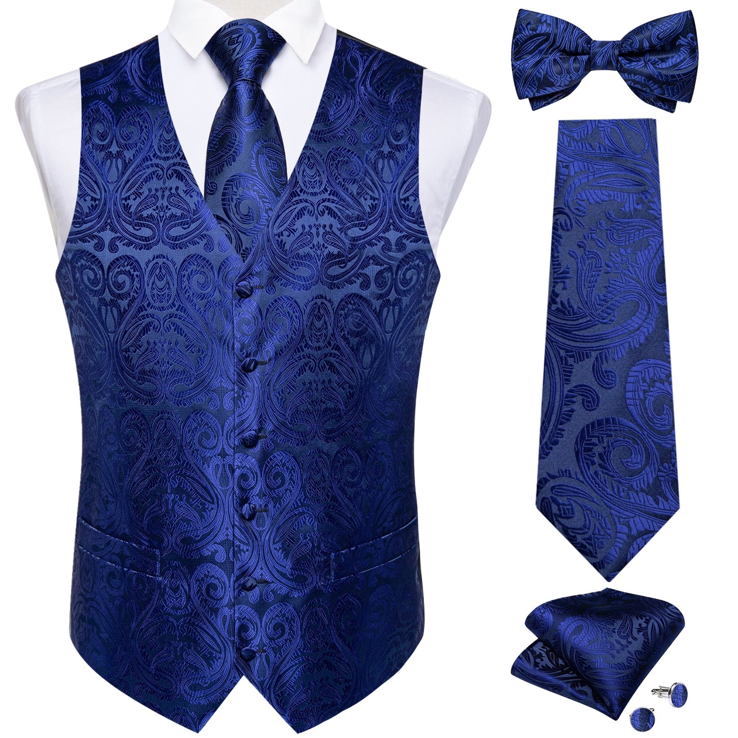 Men's Black Paisley Suit Vest 5pc Set