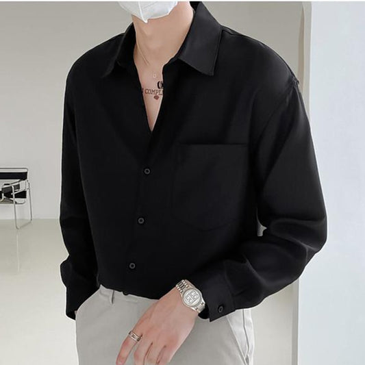 Loose Fit Men's Long Sleeve Button Down Shirt With Front Pocket