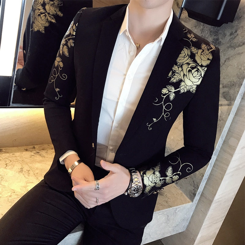 Luxury Gold Print Brocade Blazer