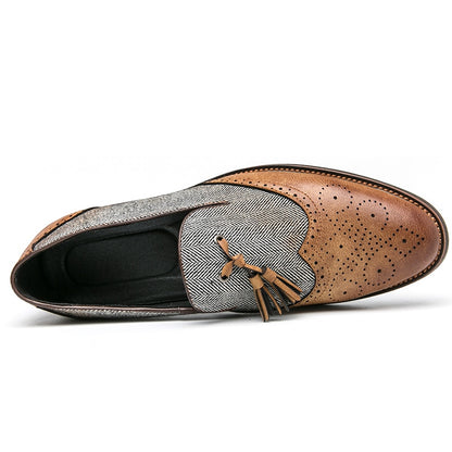 Men's Slip-On Brown Leather and Tweed Dress Shoes