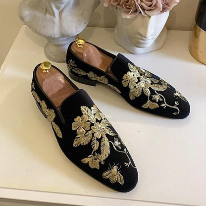 Mens Gold Brocade Ornate Loafers