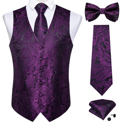 Men's Black Paisley Suit Vest 5pc Set