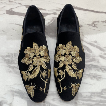 Mens Gold Brocade Ornate Loafers