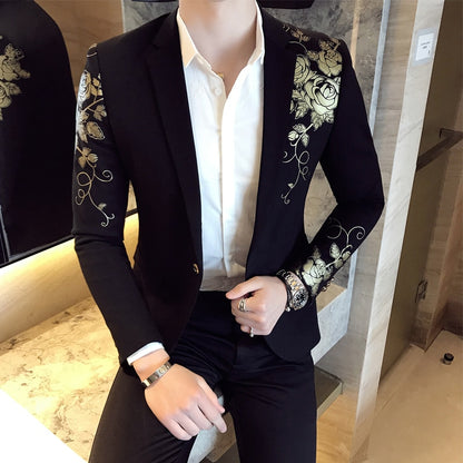 Luxury Gold Print Brocade Blazer