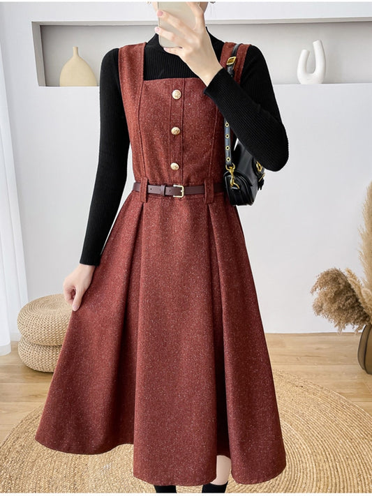 Edith A-Line Pleated Tweed Dress