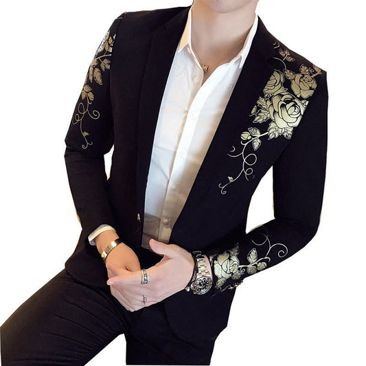 Luxury Gold Print Brocade Blazer