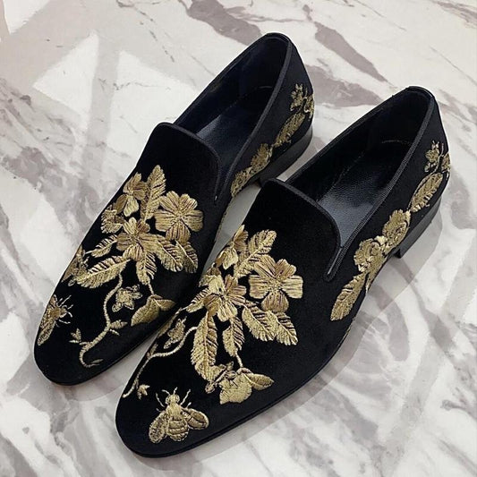 Mens Gold Brocade Ornate Loafers